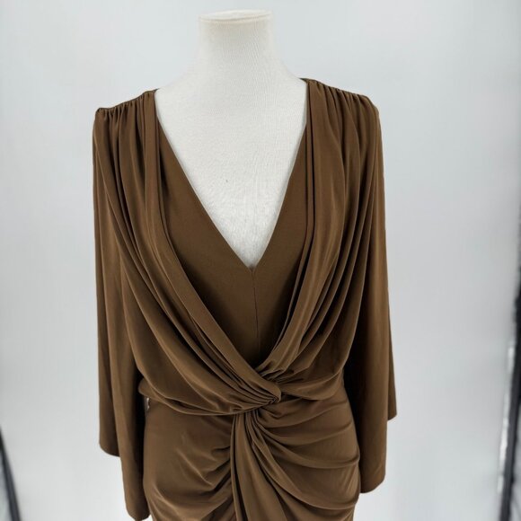 Misa Los Angeles Draped Brown Dress V-Neck Medium - Picture 6 of 12